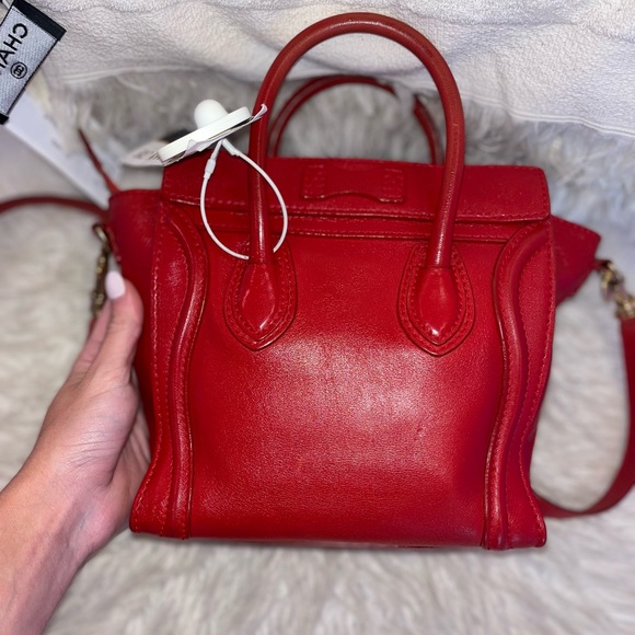 Celine nano luggage red leather crossbody - Picture 5 of 8